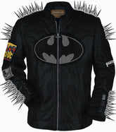 Men’s Gothic Leather Jacket – Super Hero Patch, Long Spiked Steampunk Brando Fit, Custom Rock Moto Style